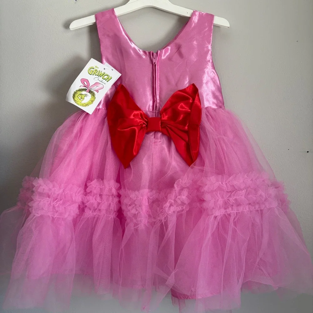 The Grinch Couture Cindy Lou Who Pink Tulle Tutu Dress Red Bow 4T Mad Engine NWT